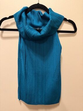 White House Black Market Teal Ribbed Sleeveless Cowl Neck Sweater